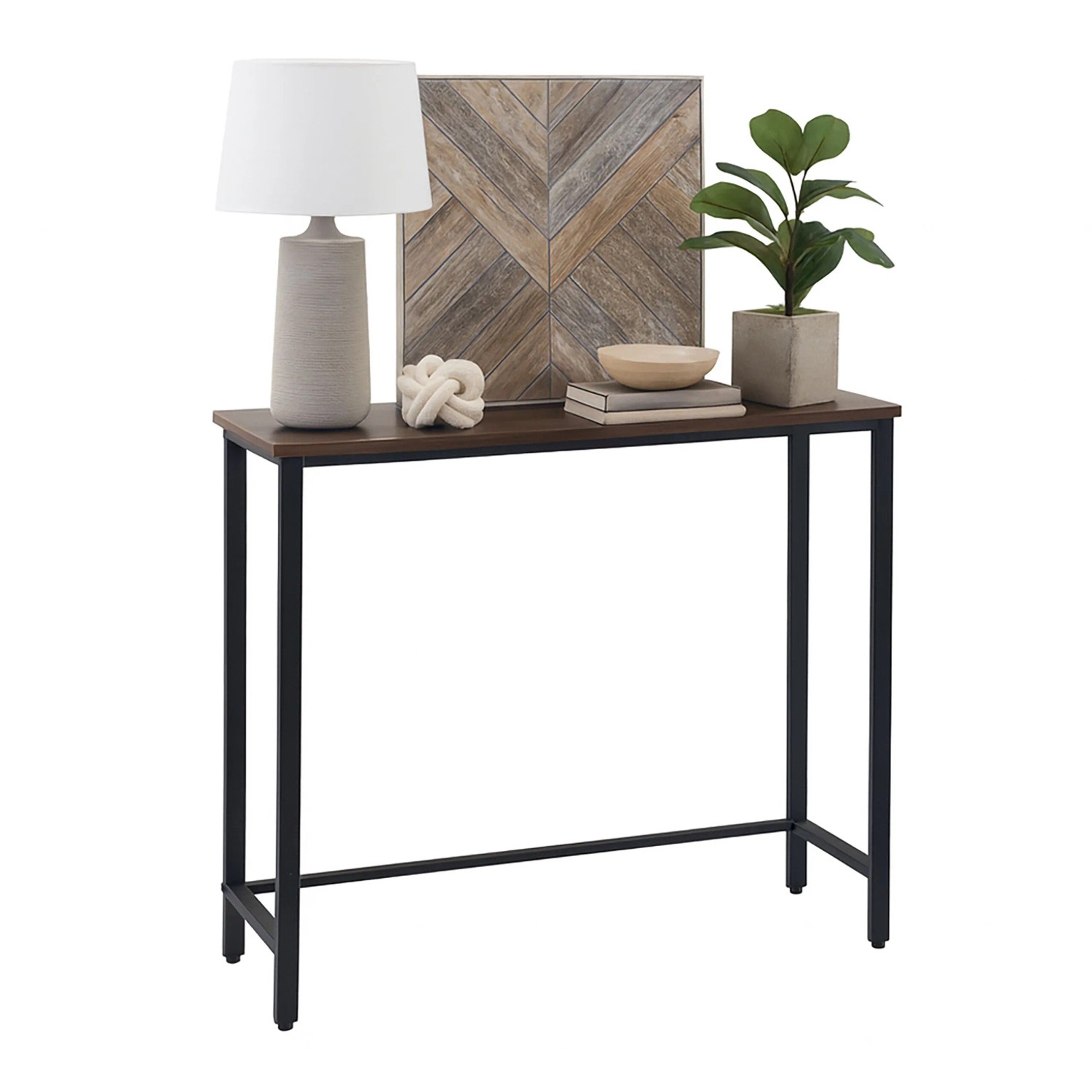 Relaxdays Konsolentisch MDF Eisen Dunkelbraun Schwarz Schmal Verstellbar 75 cm x 75 cm x 24 cm 4,4 kg