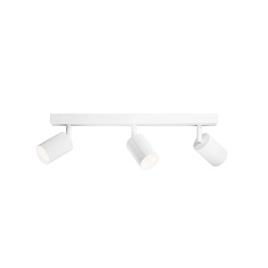 Weißer Wyatt LED-Spot mit drei flexiblen, schwenkbaren Köpfen aus Aluminium für Wand- oder Deckenmontage. GU10 kompatibel.