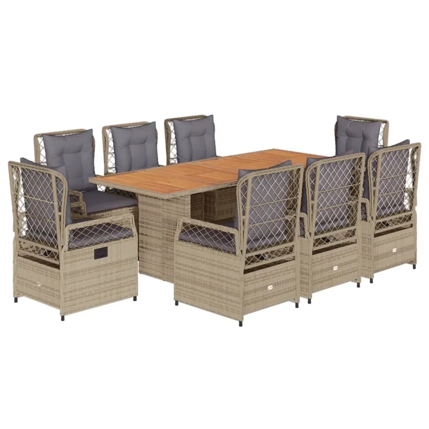 vidaXL 9-Tlg Garten-Essgruppe mit Kissen Beige Poly Rattan 3262935