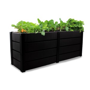 Schmales, anthrazitfarbenes KHW Hochbeet Demeter XL (392 l) mit Bepflanzung.