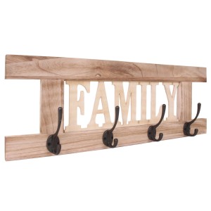 Wandgarderobe C60 Family im Shabby-Look mit 4 Doppelhaken aus Metall und Schriftzug "Family".
