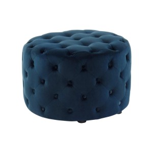 Runder Sitzhocker Fourca aus marineblauem Samt, 60 cm, mit Knopfheftung.