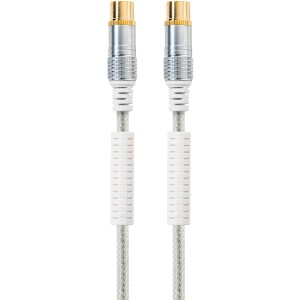 Transparentes Schwaiger Antennenkabel, 1,5 m, mit vergoldeten Kontakten für beste Signalübertragung.