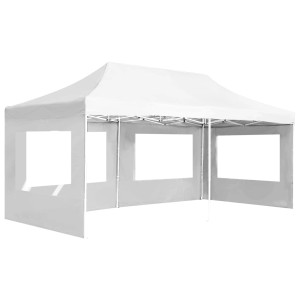 Weißes, faltbares vidaXL Profi-Partyzelt 6x3m mit Seitenwänden und Fenstern.