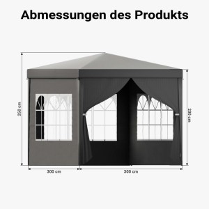 Toboli Pavillon 3X3M In Grau Mit Uv-Schutz 50+ Gartenpavillon Partyzelt Camping