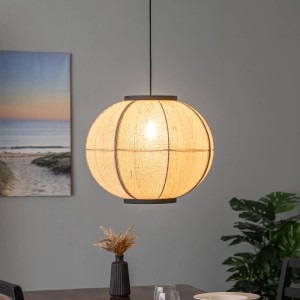 Lindby Pendelleuchte Aurinil 10020375 Landhaus Vintage Rustikal aus Textil 1-flammig E27 Wohnzimmerleuchte