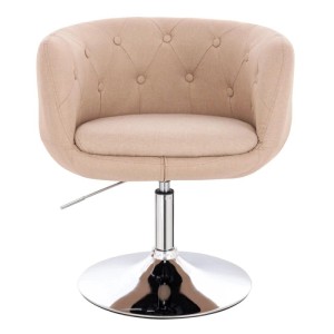 Svita Panama Retro Loungesessel in Beige, Stoffbezug, verchromter Tellerfuß, drehbar und höhenverstellbar.