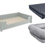 Graues Kiefernholz Tierbett 100x60 cm mit Rollrost und Matratze für Hunde & Katzen.