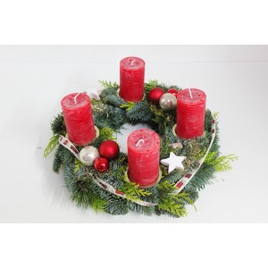 Adventskranz Mixgrün mit roten Kerzen (Ø 35 cm), festliche Weihnachtsdeko.
