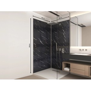 Vente-unique Eneko Duschrückwände in Schwarz mit Marmor-Optik, 90x90x210 cm. Modernes Aluminium-Set.