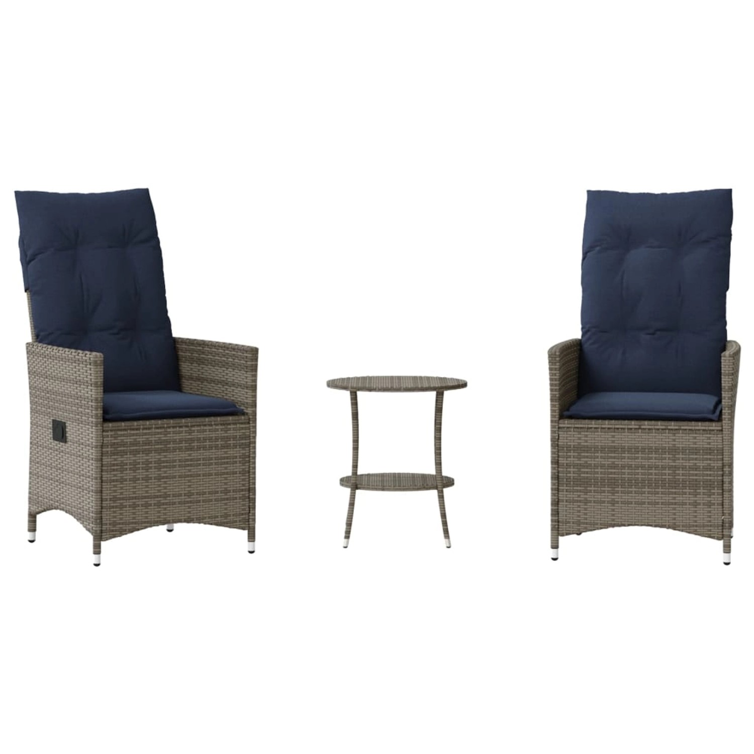 vidaXL 3-Teiliges Bistro-Set mit Kissen Grau Poly Rattan 365656