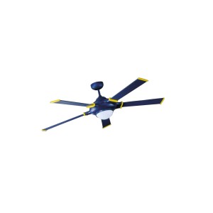 Blauer Deckenventilator Blue-Star 135 cm mit gelben Akzenten, Beleuchtung und Fernbedienung.
