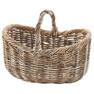 Handgeflochtener Rattankorb EMMA Kubu Grey mit Henkel von Kobolo, ideal als Einkaufskorb oder Deko.