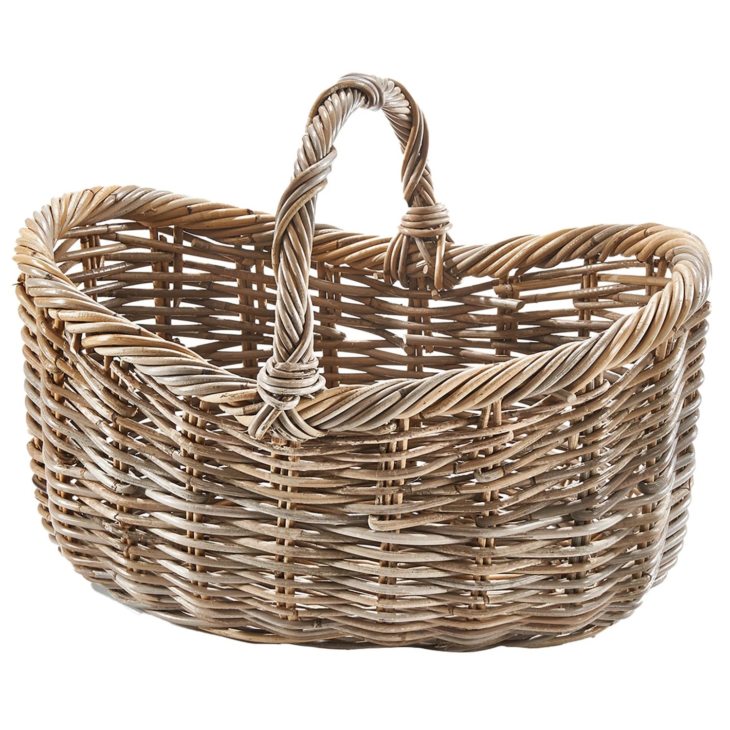 Kobolo Rattankorb Einkaufskorb Korb EMMA mit Henkel Rattan Kubu Grey