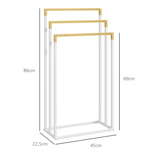 Freistehender, weißer Handtuchhalter mit 3 Bambusstangen von Kleankin für Badaccessoires.