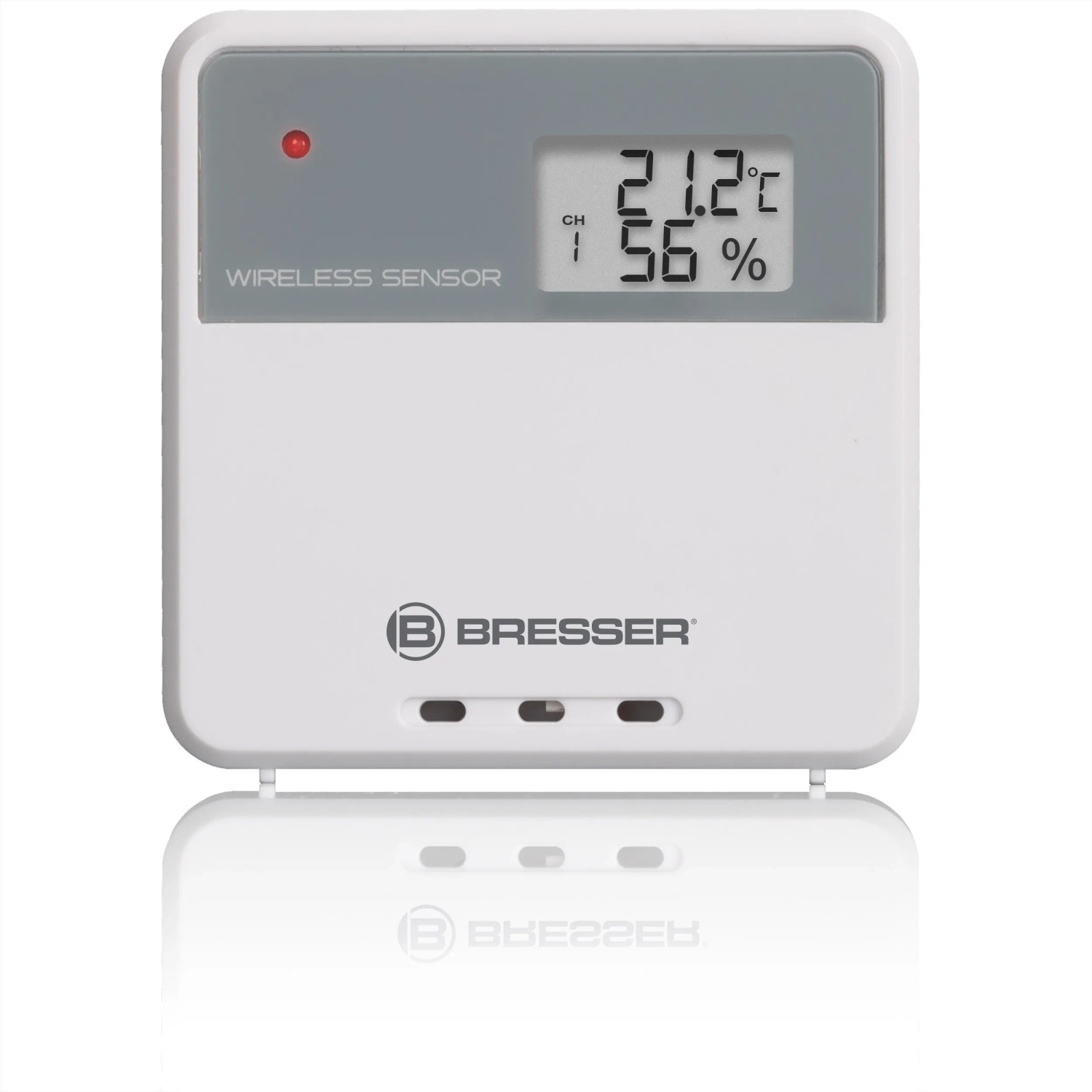 Bresser MeteoTemp P Funksensor für Wetterstation, weiß, mit Temperatur- und Feuchtigkeitsanzeige.