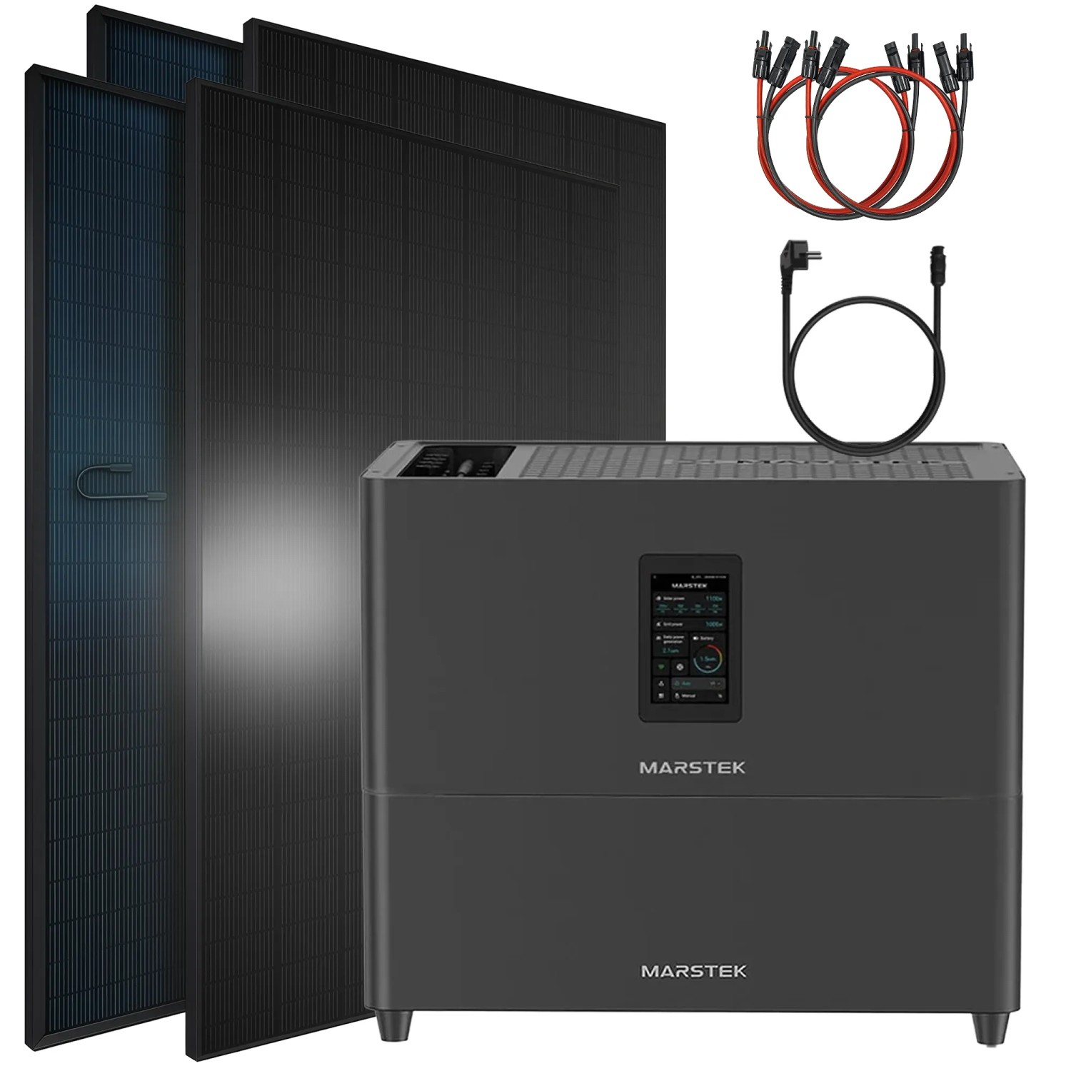 SUNNIVA Balkonkraftwerk 1840W Marstek Jupiter C Plus 5,12 kWh Solarspeicher Wechselrichter inkl Kabel 4x460W Solarmodule Bifazial Fullblack Glas-Glas
