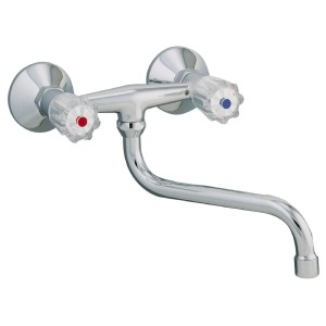 Sanitop-Wingenroth Zweigriff-Küchenarmatur Standard Plus, Chrom, Wandmontage.