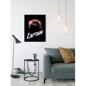Komar Wandbild Avengers The Captain, 30x40 cm, gerollt. Captain America Schild auf schwarzem Hintergrund.