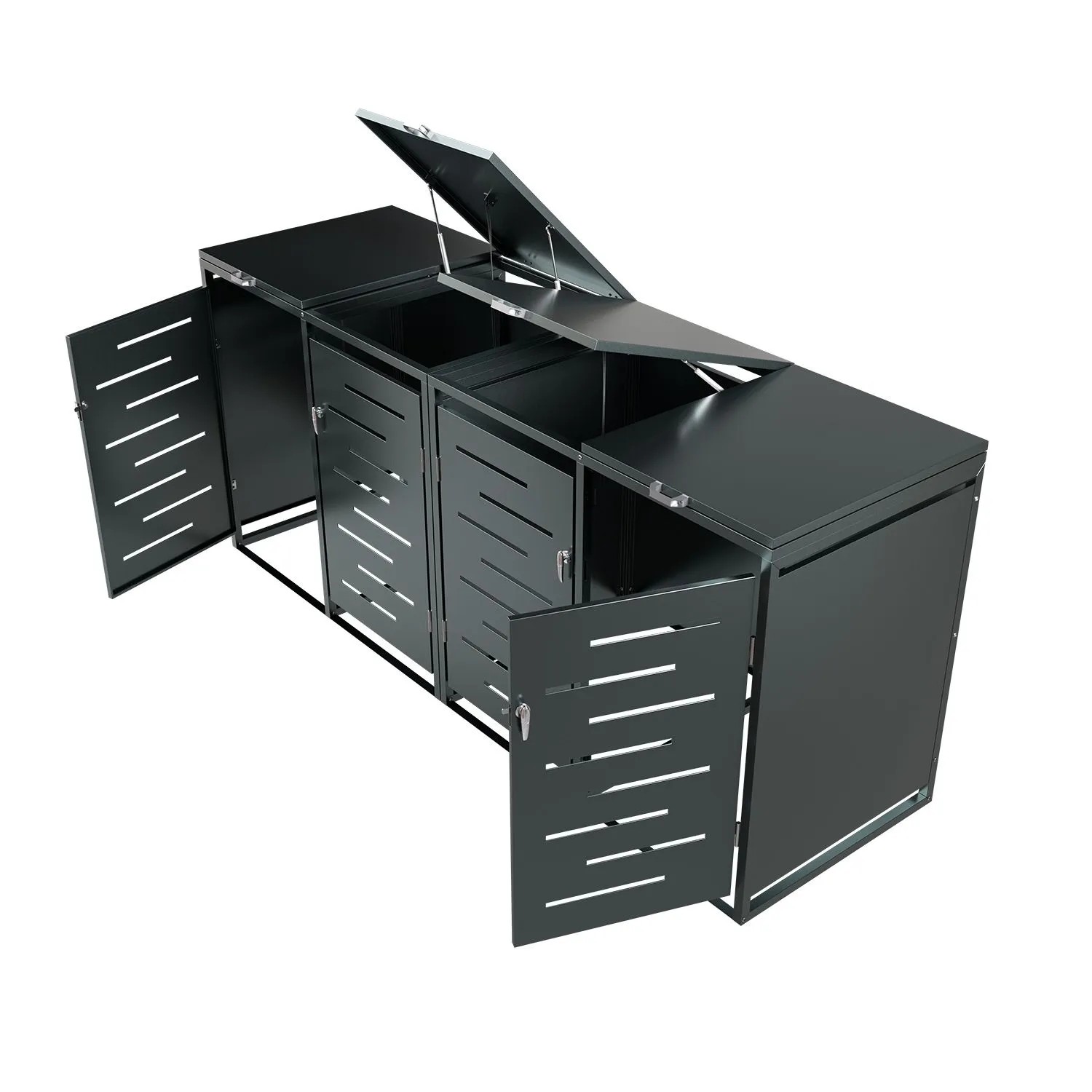 Juskys Mülltonnenbox Arel für 4 Tonnen, Metall, abschließbar, mit aufklappbarem Dach und Belüftung.