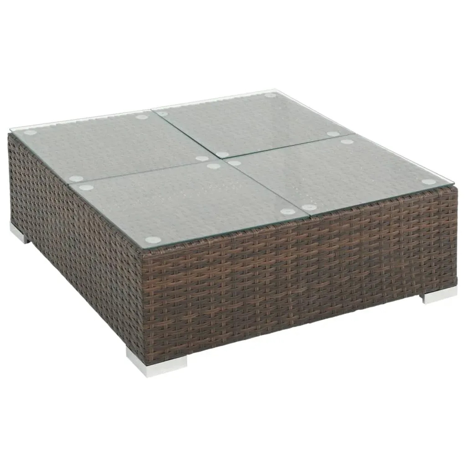 Couchtisch aus braunem Rattan mit Glasplatte, Teil des vidaXL Garten-Lounge-Sets.