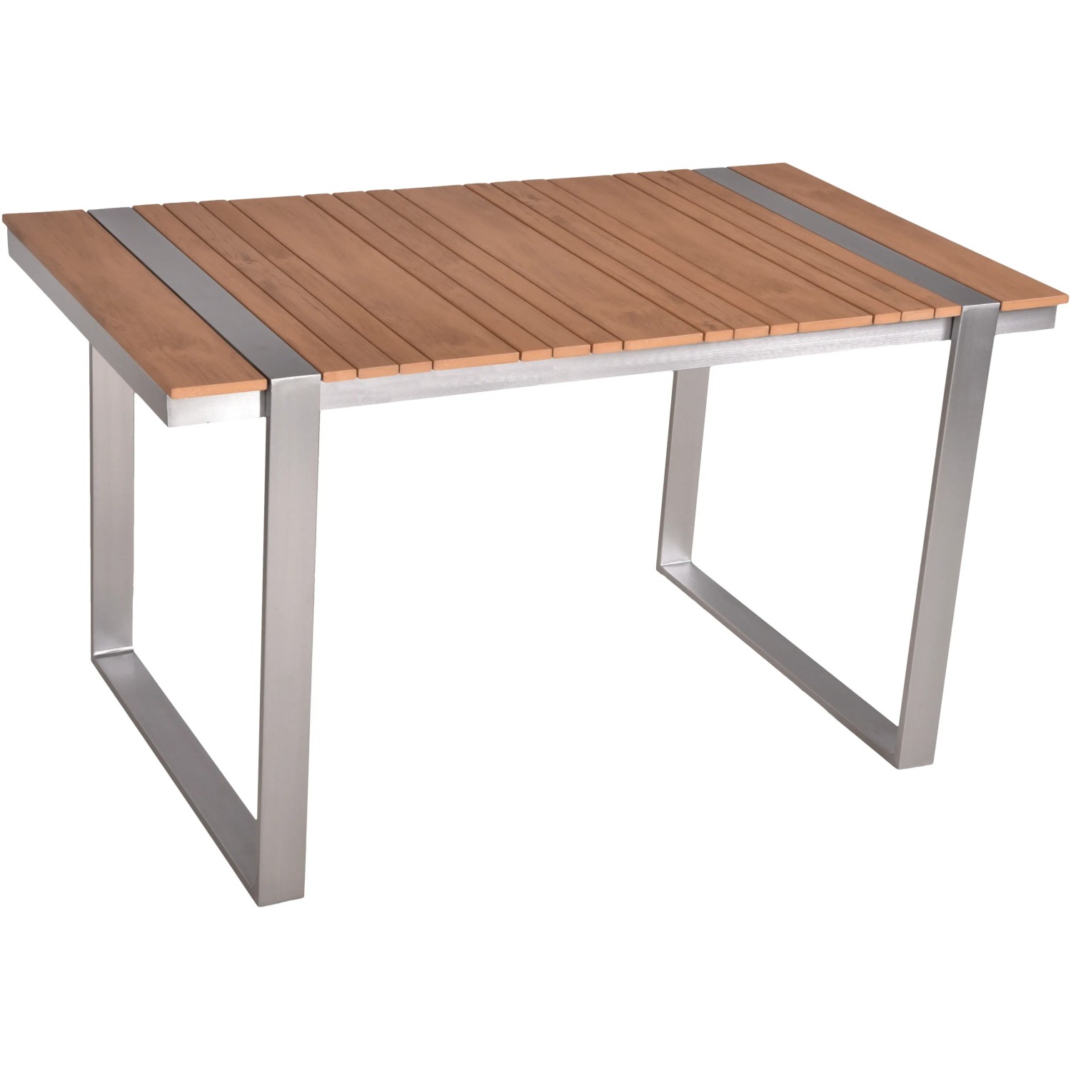 Tisch der Garden Pleasure Lounge-Eckgruppe Aurea, Holzoptik mit Edelstahlgestell.
