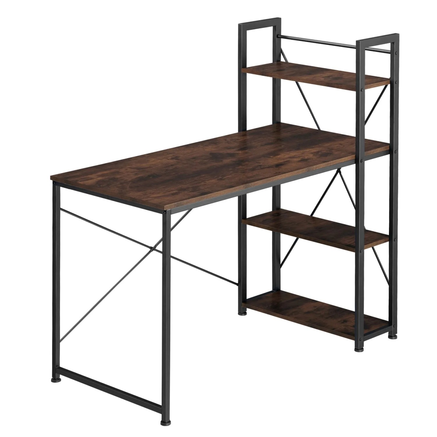 Tectake Computer Schreibtisch Hershey Industrial Style Holz und Stahl  122 x 61 x 120 cm Industrial Holz Dunkel  Rustikal