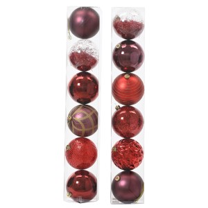 6 rote Decoris Weihnachtskugeln aus Kunststoff, Ø 15cm, mit verschiedenen Oberflächen.