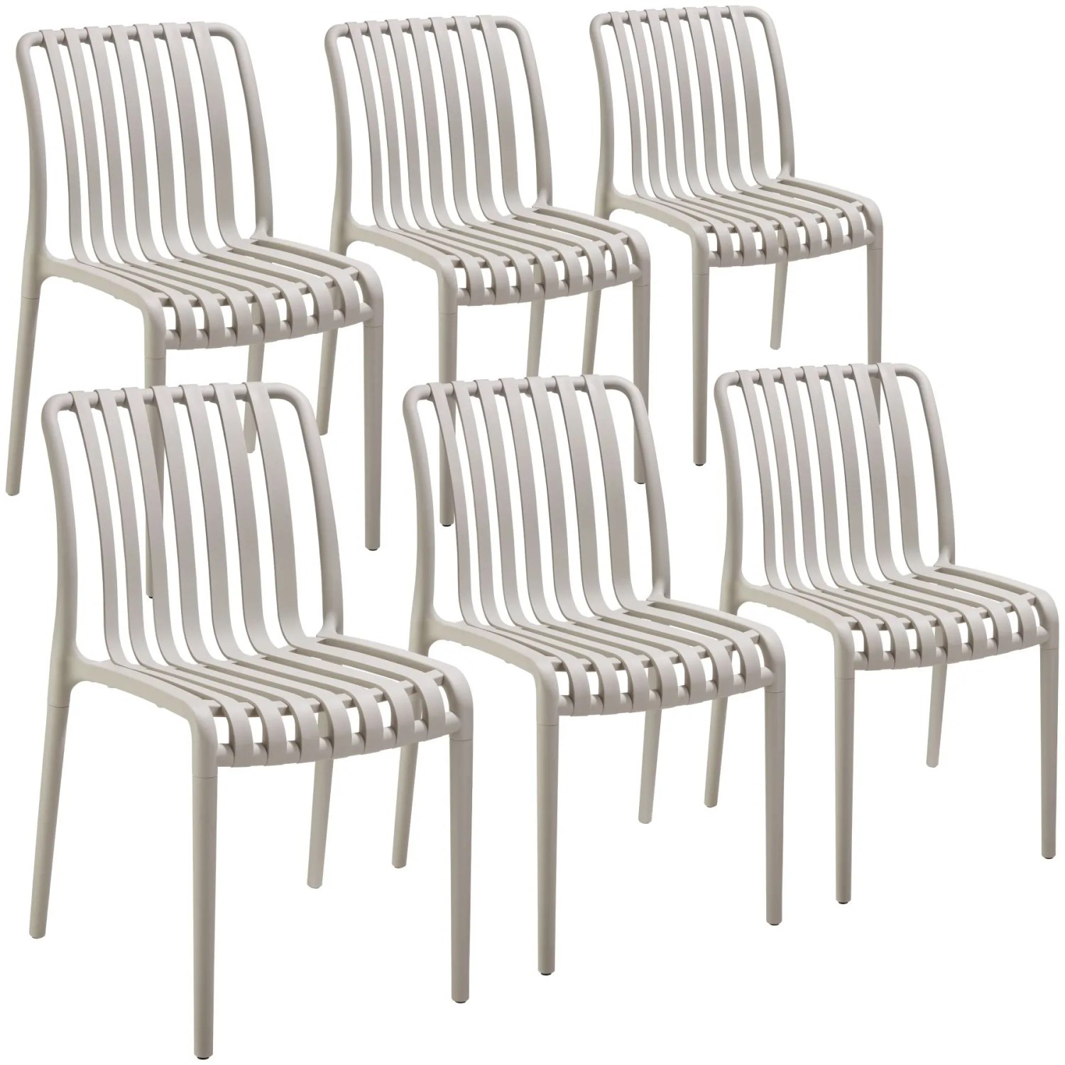 Tectake Gartenstühle Alcudia Wetterfest und Uv Beständig Platzsparend und Stapelbar 6Er Set 58 x 47 x 80 50 cm Taupe