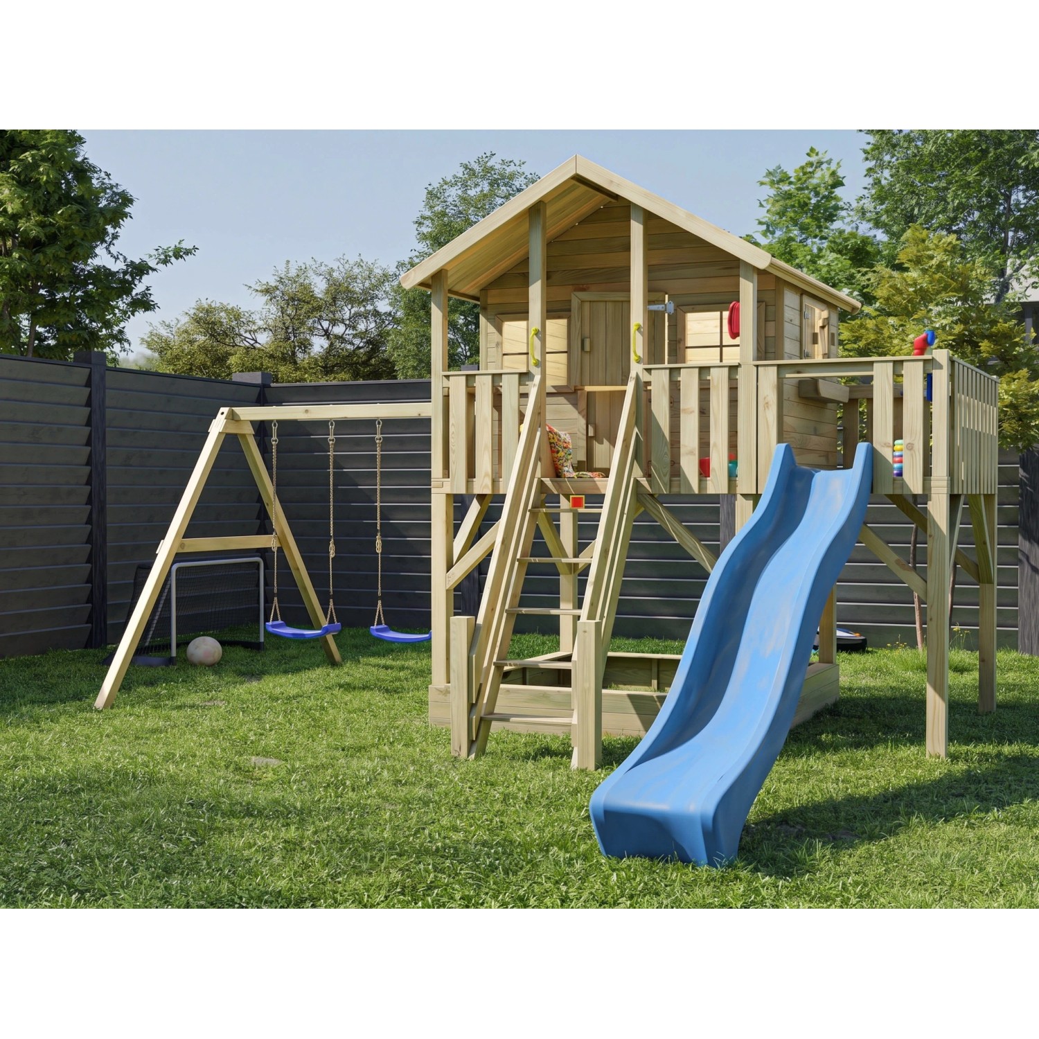 Prestige Garden Stelzenhaus Big House XL KDI Inklusive Doppelschaukel und Rutsche Blau