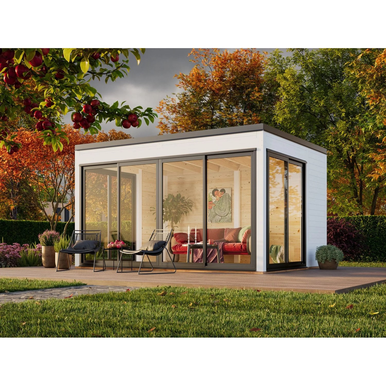 Palmako Holz-Gartenhaus Serena Slide Plus Pultdach Lackiert 420 cm x 320 cm