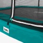 Detailaufnahme: Grünes Salta Trampolin Comfort Edition mit Sicherheitsnetz und Reißverschluss.