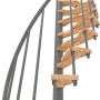 Minka Spindeltreppe Suono Smart, Buche/Grau, platzsparende Innentreppe mit Holzstufen und grauem Metallgeländer.