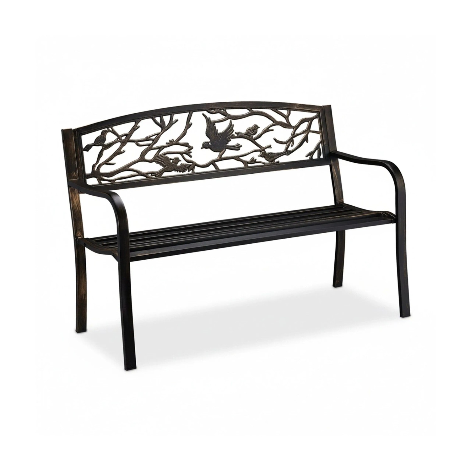 Relaxdays Gartenbank Stahl Gusseisen Schwarz mit Vogelmotiv Für 2 Personen 87 x 127 x 57 cm 15 kg