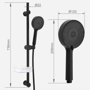 Schwarzes Euroshowers EuroFlux Duschset mit Handbrause, 75 cm Duschstange und Seifenschale. Modernes Brauseset für Ihr Bad.