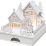Beleuchtetes, weißes Weihnachtsdorf mit 3 warmweißen LEDs, aus Holz gefertigt.