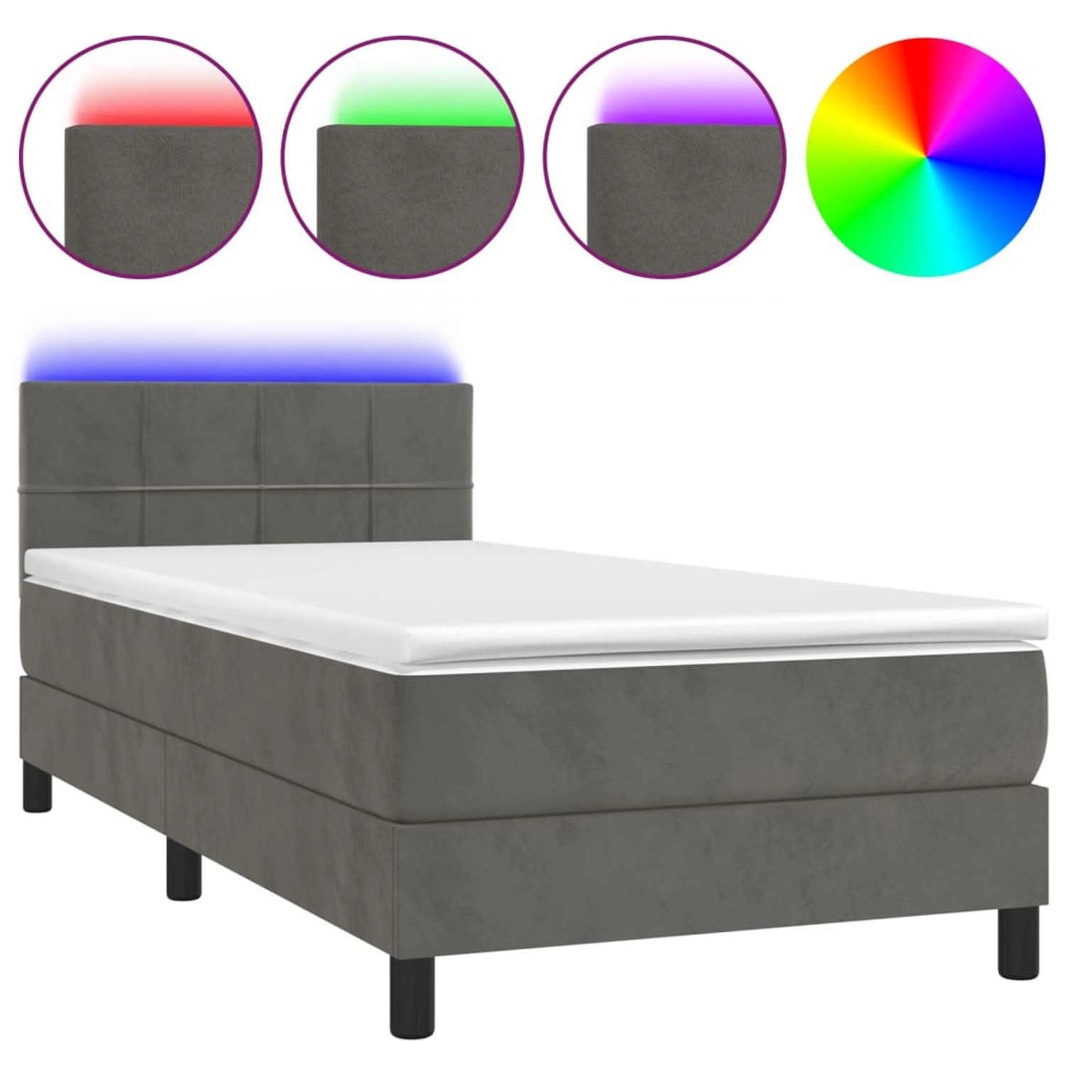 vidaXL Boxspringbett mit Matratze & LED Dunkelgrau 90x190 cm Samt 3134376 günstig online kaufen