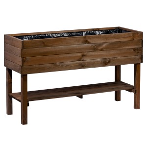 Dunkelbraunes Dobar Hochbeet aus Holz mit Ablage und Pflanzfolie, 117x40 cm.