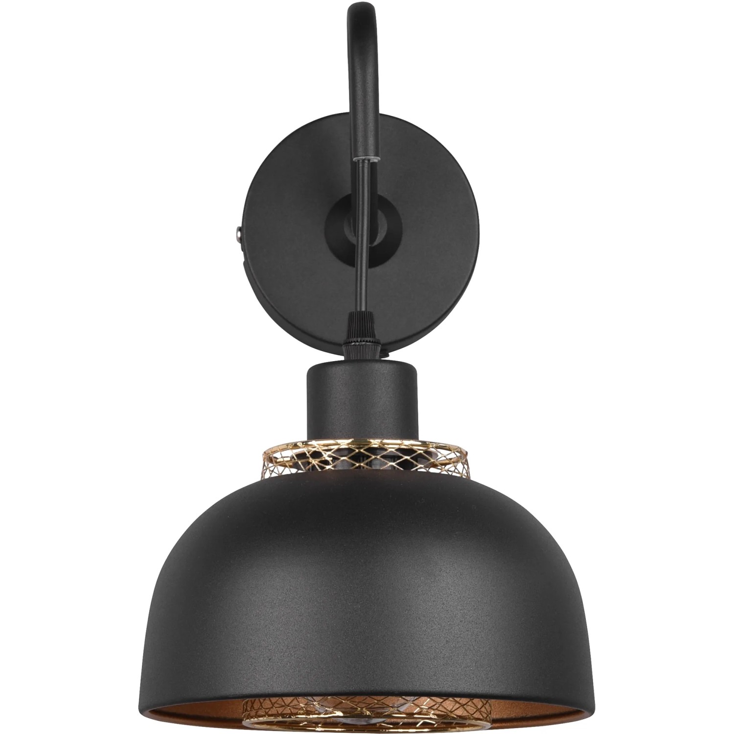 Moderne, mattschwarze Wandleuchte Punch mit goldfarbenem Akzent für Wohn- und Schlafbereich.