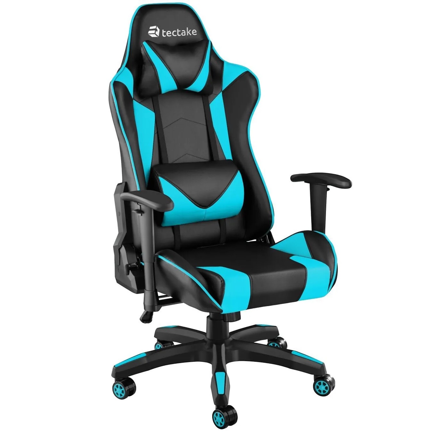 Tectake Racing Gaming Stuhl Twink Ergonomische Form  Mit Verstellbarer Rückenlehne Dicke Polsterung  69 x 68 x 125 cm Schwarz Azur