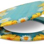 Sanfino WC-Sitz Daisies, Toilettendeckel aus Holz mit Gänseblümchen-Motiv und Absenkautomatik.