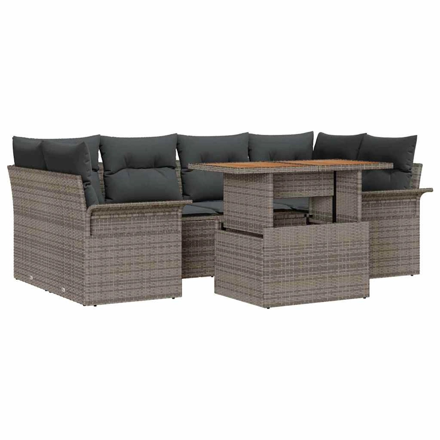 vidaXL Garten-Sofa-Set mit Speicher 7-Tlg Grau Poly Rattan 3358022 günstig online kaufen