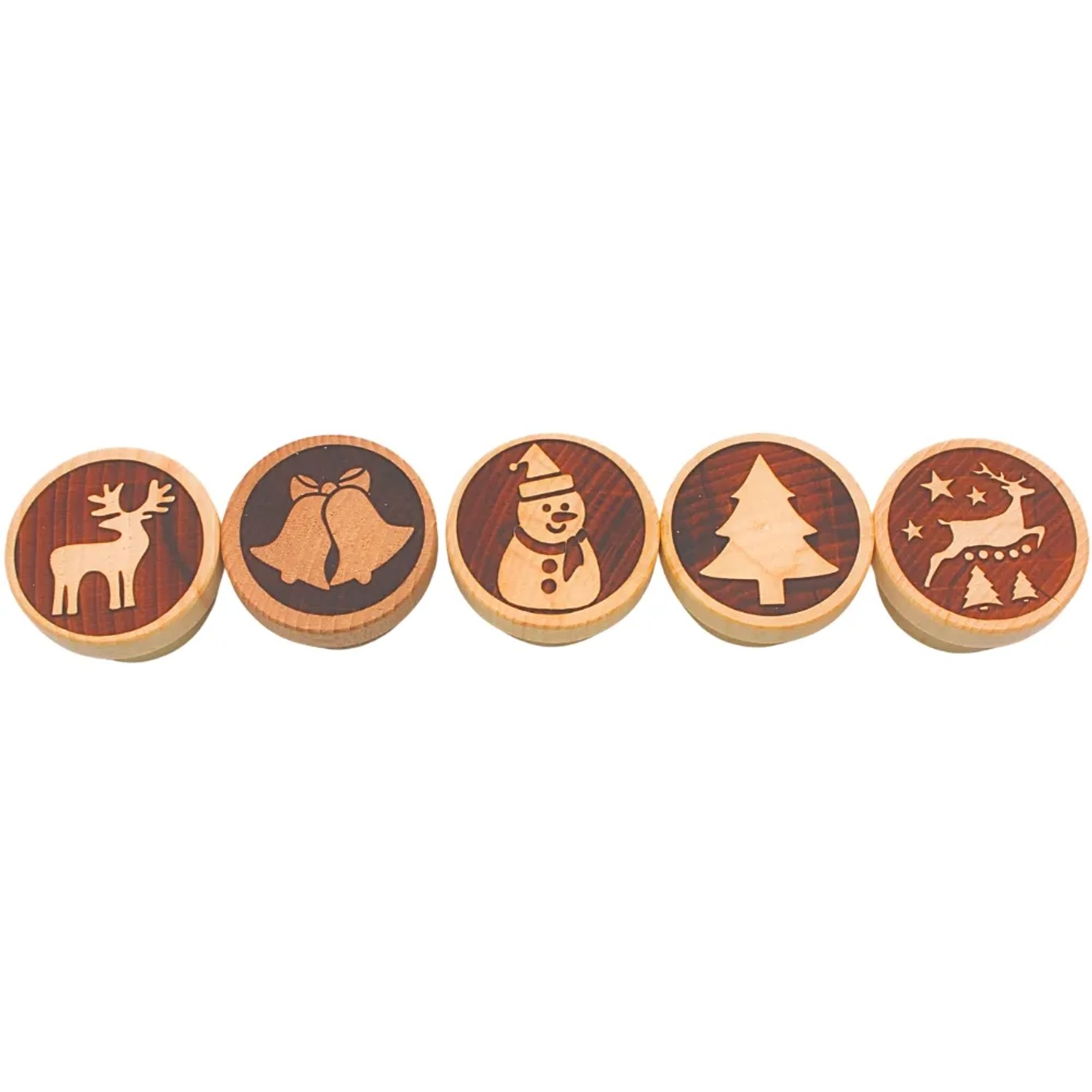 Dekohelden24 5er Set Teigstempel Holzstempel Stempelset aus Holz mit Weihnachtsmotiven Made in EU Maße eines Stempels L/B/H 5 x 5 x 3 cm