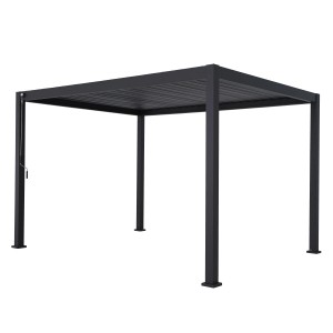 Anthrazitfarbene Pergola Mirador Premium 3x4 m als Terrassenüberdachung.