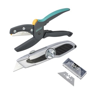 wolfcraft Allround-Schneide-Set, 3-tlg., mit Cutter, Trapezmesser und Ersatzklingen.