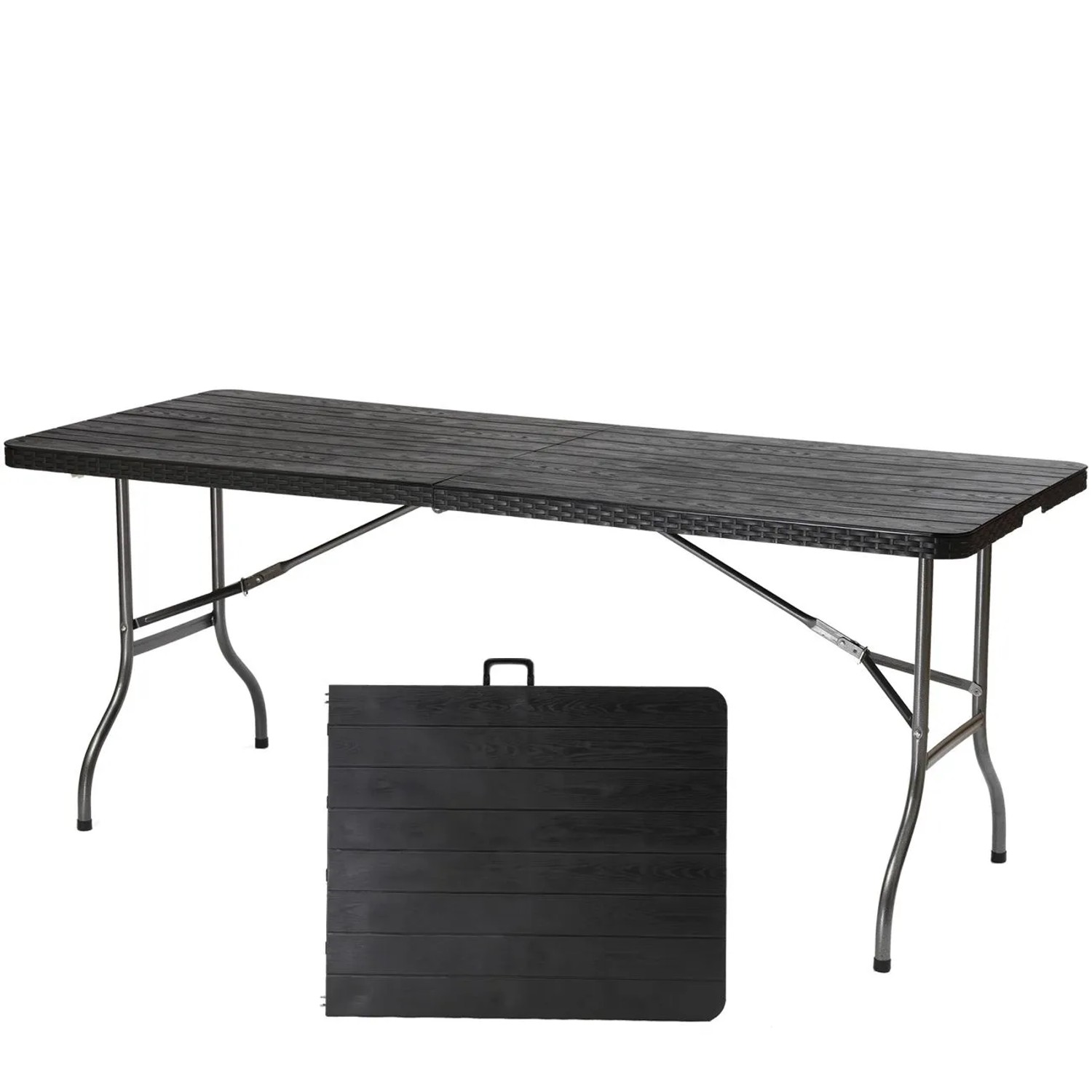 Sekey Buffettisch Campingtisch Klappbar Kunststoff 150cm Schwarz Holzoptik