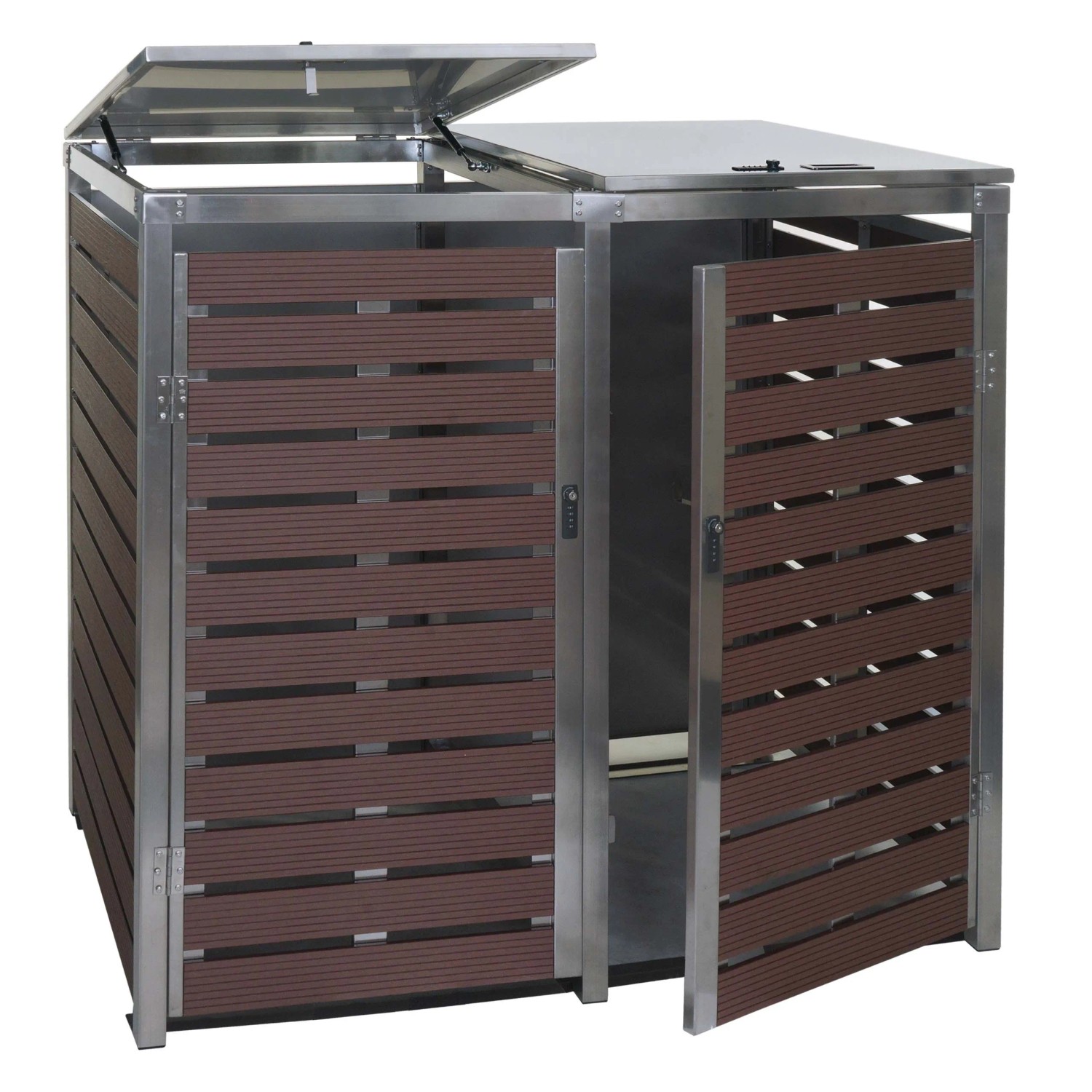 MCW XL Mülltonnenverkleidung K14 2er/4er Walnuss-Holzoptik 117x144x102cm Braun
