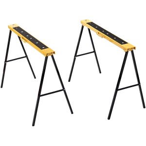 Zwei faltbare LUX Metallböcke, gelbe Auflage mit schwarzer Gummierung, ideal als Arbeitsböcke.