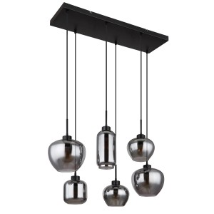 Globo Hängeleuchte, 6-flammig, schwarz/rauchfarben. Moderne Pendelleuchte für Wohnräume.