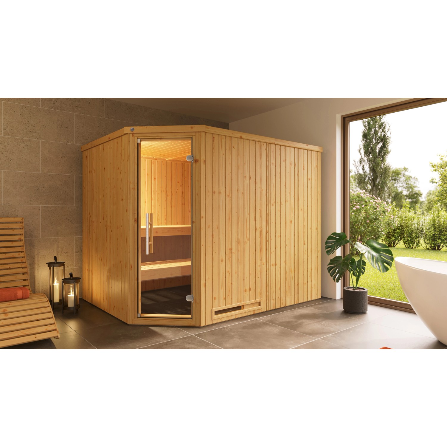 Weka Element-Ecksauna Varberg 4 Sparset 7,5 kW OS Glastür